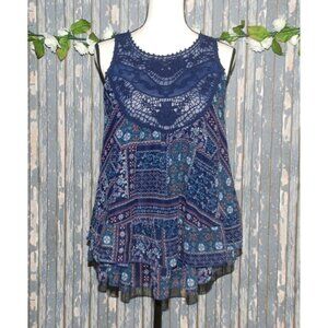 Altar'd State Crochet Blue Patchwork Sleeveless Blouse Top Size XS Flowy